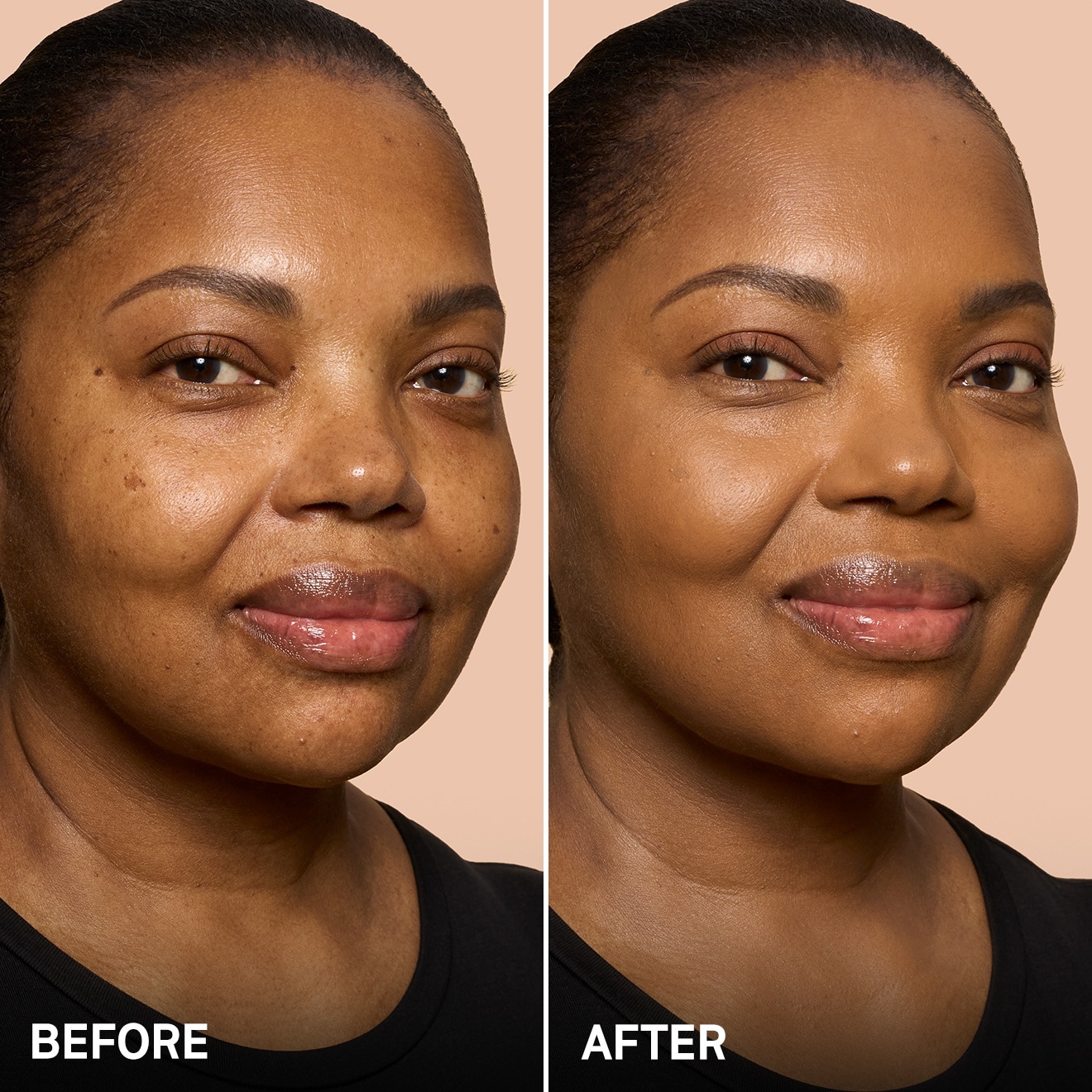 models before and after with foundation on
