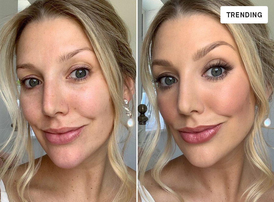 Before and after image of Global Pro Artist Amy Conway, showcasing the Wedding Beauty makeup service look
