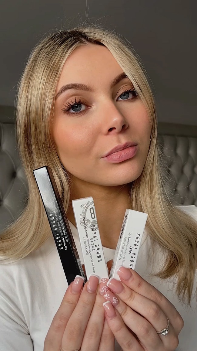 Video showing influencer applying Bobbi Brown lip products to create the Glass Lip trend